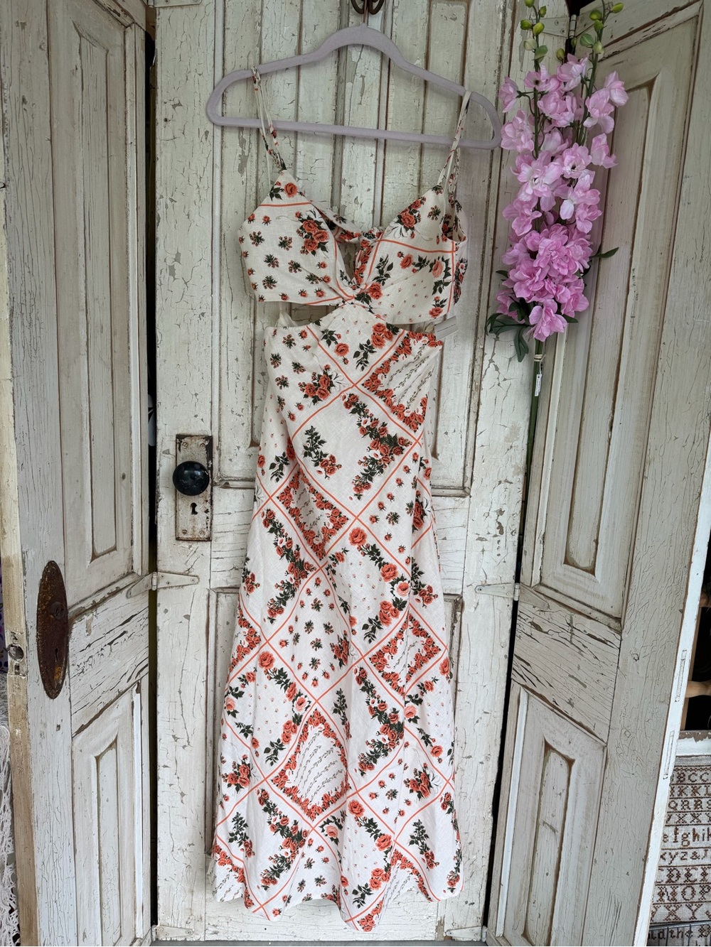 NWT Abercrombie & Fitch Cream Dress with Coral Floral Print small